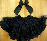 (サリー)SALLY リボン付きレースフリフリ2段スカート サテン黒 [キッズ] タグサイズ9