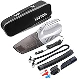 HOTOR 車用掃除機、車用空気入れ、エアゲージ、LEDライト， 4 in 1 強吸引力、乾湿両用DC 12V 100W サイクロン カークリーナー，収納バッグ（シルバー ）