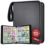カードファイル カードバインダー 9ポケット 900枚収納 50枚入り 表面の防水性と耐摩耗性のトレカファイル ポータブルファスナー カードシート他のゲームカードを集める (9ポケット, ブラック)