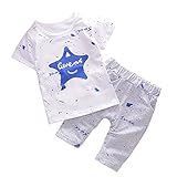 AMAA 子供服 Tシャツ 男の子 半袖 五芒星柄 丸丸襟 Tシャツ パンツ 上下セット ショートパンツ ベビー 男の子 夏 可愛 (グレー, 80)