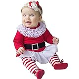 (ハイボート)Hibote クリスマスコスチューム　ベビー　女の子のドレス　パンツストライプ　赤のレース　1着