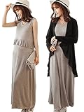 greenleafbaby(グリーンリーフベイビー) マタニティ ワンピース カーディガン 授乳口 フリル 妊婦服 (M, グレーワンピース)