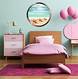 36 "舷窓出荷ウィンドウOcean Sea View Shells On Beach # 3ピューターラウンドデカール壁ステッカー子供ベビールームホームアート飾りグラフィックLarge