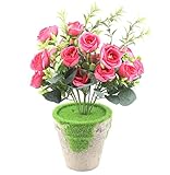 Arbeflo 鉢植え造花 バラ 人工観葉植物 インテリア 家庭やパーティ用 飾り 枯れない 手作り 本物そっくり 花器付き ギフト 贈り物 (レッド)