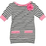 カーターズ（Carter's）【6歳用】女の子用ブラックボーダーピンクトリム＆お花付き七分袖チュニック 6years 120cm ワンピース風ロンT,コーデトップ,お祝いギフト,プレゼント【並行輸入】