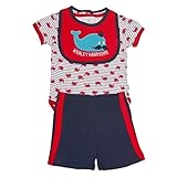 Duck Duck Gooseベビー男の子レッドWhale Print Onesieよだれかけ3 pcショーツセット0 – 9 M カラー: レッド