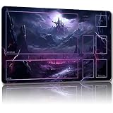 Malqiqi プレイマット MTG用 無料収納バッグ付き ゲームマット 24 x 14インチ カード用TCG ボードゲームマット マウスパッド デスクマット (Mountain 3-Auxiliary Combat)