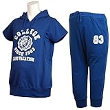 授乳服 マタニティ スウェット 半袖パーカー 7分丈パンツ 上下セット 産前産後対応 ブルー M