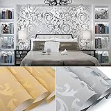 KINLO DIY 壁紙 はがせる 0.53*10M (1ロール) 壁紙 おしゃれ 良い材質 立体感 壁紙 子供部屋/ベッドルーム/ホテル 壁の装飾 簡単 模様替え 接着剤必要 （シルバー色）