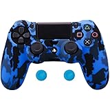 ZOMTOP For PS4 コントローラ スキン 滑り止めグリップ シリコン カバー プロテクター ケース PS4 Slim/PS4 Pro ワイヤレス/有線ゲームパッド コントローラー 親指グリップキャップ2個付き (青い)