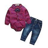 MUZJOY ベビー カバーオール 2点セット ロンパース+ジーンズ パンツ ベビー ロンパー 長袖Tシャツ 男の子(バラ100cm)