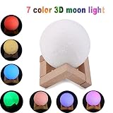 3d印刷Moonランプ、タッチスイッチ7色変更Moon Night Lamp USB Rechargerable Lunarライトホームデコレーションロマンチックギフト、木製マウントスタンド( 8 c