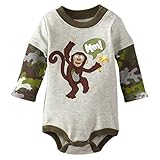 Ochine 新生児　幼児　男の子 子供服 かわいい　ロンパース　子供服 長袖 カバーオール ４色選べる (12M, グレー)