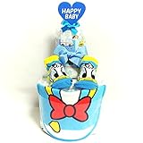 a20 おむつケーキ２段　男の子　ドナルドダックのスタイ＆ベビーソックス　ディズニーキャラクター　オムツケーキ出産祝い