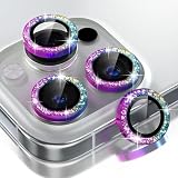 【4枚セット】レンズカバー for iPhone 16 Pro/16 Pro Max 用 カメラレンズ保護フィルム 9H強化ガラス アルミ合金製 キラキラ ラインストーン装飾 超高透過率 露出オーバー防止 （グリッター カラフル）