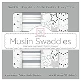 SwaddleDesigns スワドルデザインズモスリンおくるみ 4点セット（箱入り）starshine スターシャインシ グレー【日本正規品】