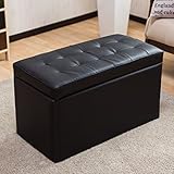 【安心して座れる強度構造スツール★たくさん収納！もちもちクッション座面】 2人掛け用 (完成品) ズレないフタ一体型 リラックス足乗せ椅子 収納ボックスチェア オットマン 傷防止フェルト付き ブラック色
