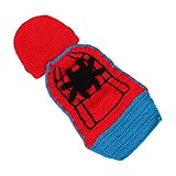 (ラボーグ)La vogue ニット帽子付ベビー服 着ぐるみ ヘアバンド付 おむつ 毛糸素材制コスチューム 寝相アート 新生児 赤ちゃん 出産祝い スパイダーマン