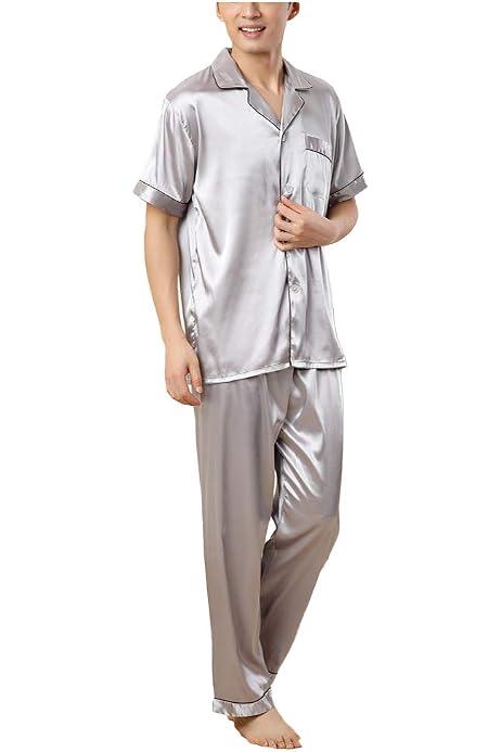 ninovino Men's Satin Pajamas Set Woven 