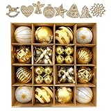 wemitas クリスマスツリー オーナメント 飾り ボール 6㎝ 3㎝ 白 ゴールド 40個 北欧 木製 8種類 14 セット