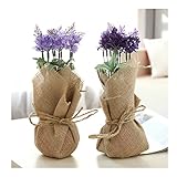 MyGift人工ラベンダー植物、素朴な黄麻布& Twine Wrappedフェイク花