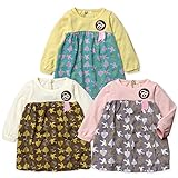 ベビー服 女の子 チュニック ワンピース 長袖 裾バルーン リーフ柄切替 ワッペン装飾 女児 ベビー (1.アイボリー/90cm)