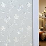 apursue 3d Flower Frosted非粘着プライバシーウィンドウフィルムStatic Cling Decorative No接着剤装飾ガラスドアホワイトウィンドウフィルムプライバシー保護