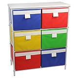 Household Essentials Metal Storage Unit with 3 Shelves and 6 Removable Multi-Colored Bins, White [並行
