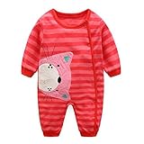 エルフ ベビー(Fairy Baby)新生児服 カバーオールロンパース 前開き 長袖 春秋用 可愛い猫柄 レッド 3M