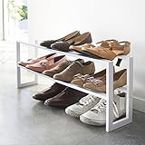 山崎実業　伸縮シューズラック　LINE(ライン)　2段タイプ　幅38～70cm　ホワイト　送料無料