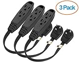 Aurum Cables 1-Foot 3 Outlet Extension Cord Indoor/Outdoor Extension Cord 16AWG 3 Pack - Black - UL 