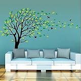 Large Dark and Green Tree Blowing in the Wind Tree Wall Decals Wall Sticker Vinyl Art Kids Rooms Tee