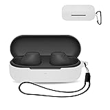For ソニー WF-C510 用 ケース カバー 【KONXISA】ワイヤレスイヤホン ケース シリコン素材 着用しやすい 耐衝撃 防水防塵 ウォッシャブル（カラビナ付き+ストラップ付き ） 装着充電可能 持ち運びがしやすい（ホワイト）