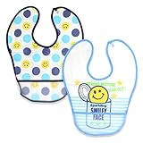 お食事エプロン 袖なし ベビー 新生児 赤ちゃん 2枚セット スマイリーフェイス 男の子 新生児 EVA樹脂