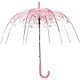 桜柄 透明傘 ドーム型 自動オープ ンジャンプ式 雨傘 長傘 バブルアンブレラ 8本骨 おしゃれ かわいい