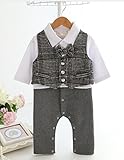 S'M(エスエム)　ベビー服フォーマルロンパーススーツタキシードベストロンパース二点セット男の子カバーオール白いシャツ紳士風洋服　長袖春秋冬　イベント　60cm~80cm (70)