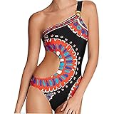 レディースビキニセット、ieasonレディース印刷ワンショルダー水着ボディスーツBeachwear Bathing Suit L ブラック