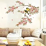 Idealhere 花の木と鳥 中国の絵画ウォールステッカー ビニール デカール 壁紙 シール DIY壁飾り 取り外し可能