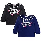 (チャコール/95cm)子供服 女の子 Tシャツ 長袖 飾り襟 リボン付き お花ロゴプリント 女児 ベビー