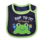 Reedoo 赤ちゃん コットン よだれかけ 防水　生地 綿 ベビー スタイ ビブ　保育園準備に お食事スタイ　動物柄　 かわいい　 ベビー用品　子供　男の子 女の子　タオル パイル　新生児　（カエル