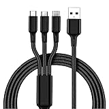 3in1 充電ケーブル USB Type C/Micro USB/Phone 3A急速充電 3台同時給電可能 1.2M - Android タイプC Xiaomi Samsung Galaxy Kindle Sony 等全機種対応 超高耐久 (Black)