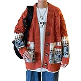 [FJLTDCP] メンズニット Vネック ボタン セーター 無地 カジュアル シンプル ストールカーディガンジャケット 春 秋 冬 服 -red-2XL