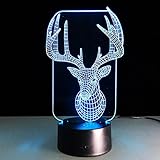 Caryy 3d LED Illusionランプ、7色リモートコントロールDimensional Visual Elkライト、光学式ナイトライト、装飾雰囲気テーブルランプ、子供クリスマス誕生日ギフト