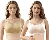 iLoveSIA (アイラブシア) マタニティ ブラジャー 前開き ノンワイヤー 授乳ブラ 2枚セット福袋 ピンク+ベージュ LL