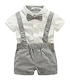 (ラボーグ) La Vogue ベビー服 半袖 フォーマルスーツ 子供 ボーイズ 上下セット シャツ サロペット ショートパンツ キッズ 男の子 紳士服 結婚式 入園式 グレー 80