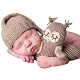 MIOIM ベア＆ニット帽セット ベビーコスチューム キッズ 写真を撮る道具 寝相アート ベビー 着ぐるみ 出産祝い バースデー 記念撮影 プレゼント (帽子 人形 2セットカーキ)