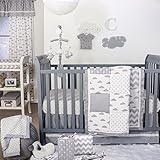 Grey Cloud and Geometric Patch 5 Piece Baby Crib Bedding Set by The Peanut Shell by The Peanut Shell