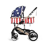 ベビーカー ハイシートベビーカー 4輪ベビーカー 両対面ベビーカー 折りたたみ式 通気性良い 物置袋付き (アメリカンフラグ)