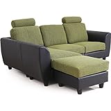 ソファ カウチソファ 組み合わせ 自由自在 3人掛け オットマン付き カバー洗濯可能 ヘッドレスト付き ファブリック グリーン