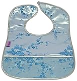 Set of 2 Brocade Baby Bibs in Silver with Skyblue Cherry Blossoms Pattern by I Frogee